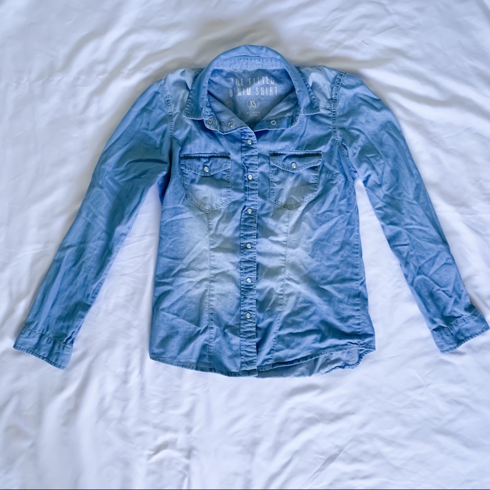 Cotton On XS Denim Fitted Shirt Snap Buttons